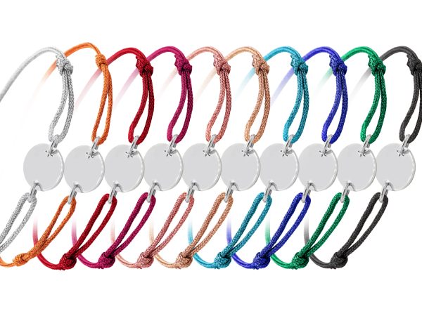 Bracelet ajustable cordon pailleté avec médaille ronde étoile ajourée à personnaliser en acier inoxydable argenté