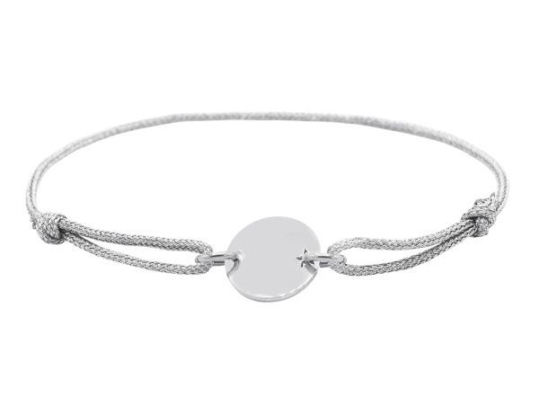 Bracelet ajustable cordon pailleté avec médaille ronde étoile ajourée à personnaliser en acier inoxydable argenté