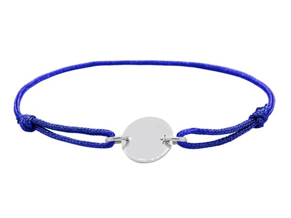 Bracelet ajustable cordon pailleté avec médaille ronde étoile ajourée à personnaliser en acier inoxydable argenté