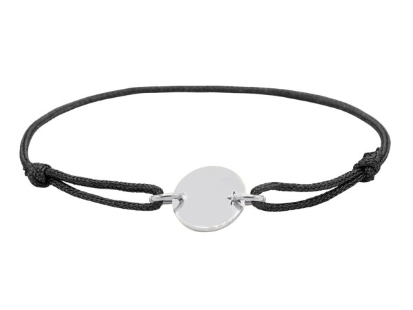 Bracelet ajustable cordon pailleté avec médaille ronde étoile ajourée à personnaliser en acier inoxydable argenté