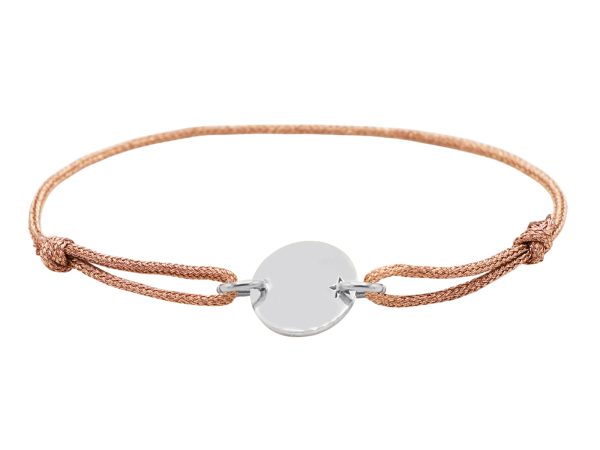Bracelet ajustable cordon pailleté avec médaille ronde étoile ajourée à personnaliser en acier inoxydable argenté