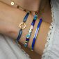 Bracelet ajustable cordon pailleté avec pendentif soleil en acier inoxydable doré