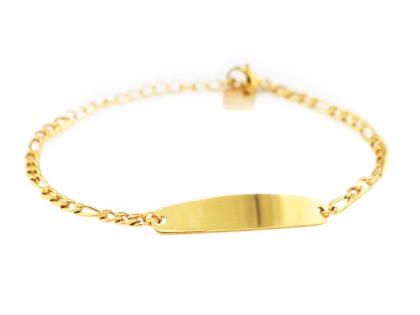 Gourmette maille figaro avec plaque à personnaliser en acier inoxydable doré