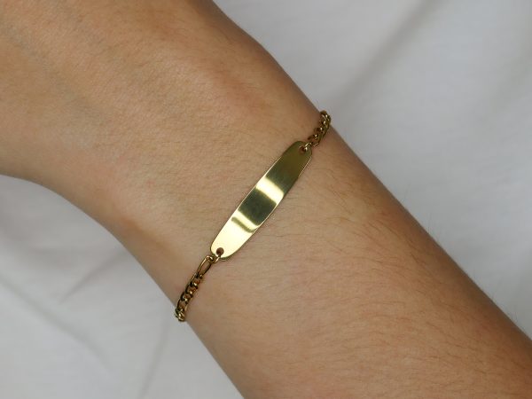 Gourmette maille figaro avec plaque à personnaliser en acier inoxydable doré