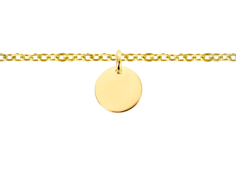 Chaine de cheville petite médaille acier doré à personnaliser