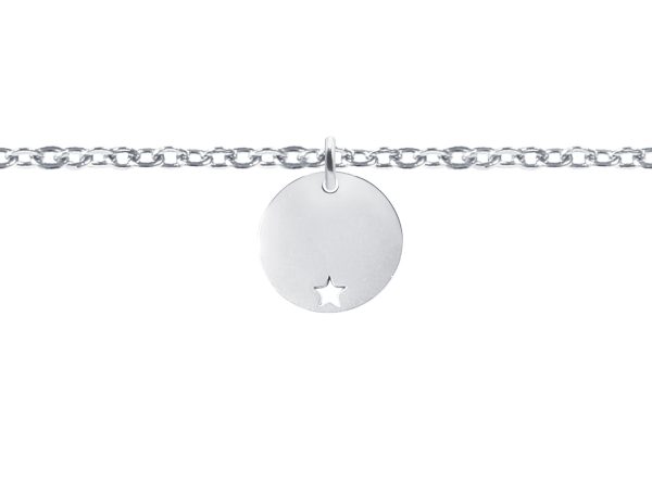 Chaîne de cheville agrémentée d'une médaille ronde avec étoile ajourée en acier inoxydable argenté