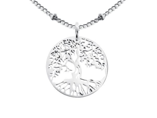 Collier maille boule alternée en acier et grand arbre de vie 20mm