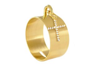 Bague tube croix oxydes de zirconium blancs en acier inoxydable doré