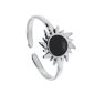 Bague ajustable soleil émail noir ou blanc en acier inoxydable argenté