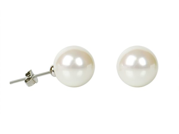 Boucles d'oreilles perles de nacre blanche en acier inoxydable argenté