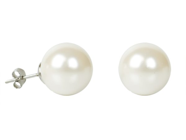 Boucles d'oreilles perles de nacre blanche en acier inoxydable argenté