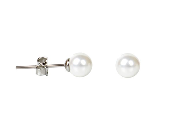 Boucles d'oreilles perles de nacre blanche en acier inoxydable argenté