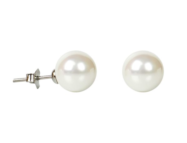 Boucles d'oreilles perles de nacre blanche en acier inoxydable argenté