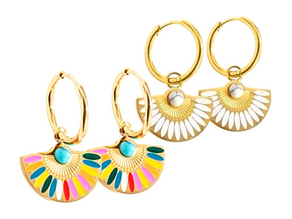 Créoles breloques émail en acier inoxydable doré