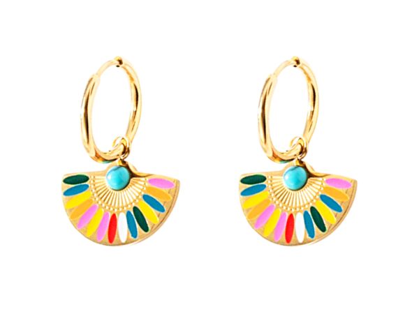 Créoles breloques émail en acier inoxydable doré