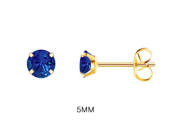 Boucles d'oreilles "Solitaire" bleu saphir en acier inoxydable doré