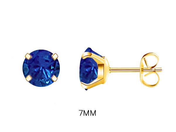 Boucles d'oreilles "Solitaire" bleu saphir en acier inoxydable doré