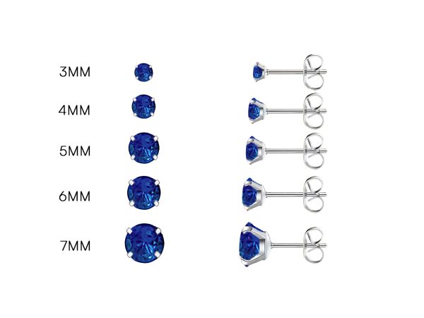 Boucles d'oreilles "Solitaire" bleu saphir en acier inoxydable argenté