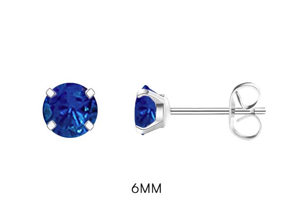 Boucles d'oreilles "Solitaire" bleu saphir en acier inoxydable argenté