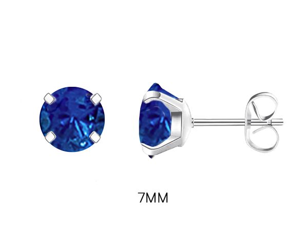 Boucles d'oreilles "Solitaire" bleu saphir en acier inoxydable argenté