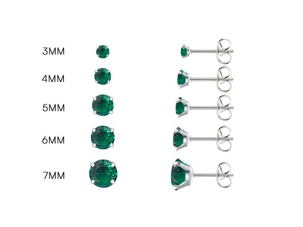 Boucles d'oreilles "Solitaire" émeraude en acier inoxydable argenté