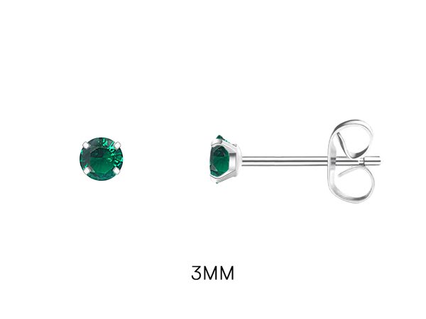 Boucles d'oreilles "Solitaire" émeraude en acier inoxydable argenté