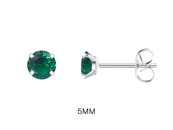 Boucles d'oreilles "Solitaire" émeraude en acier inoxydable argenté