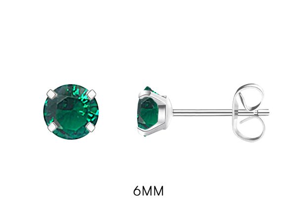 Boucles d'oreilles "Solitaire" émeraude en acier inoxydable argenté