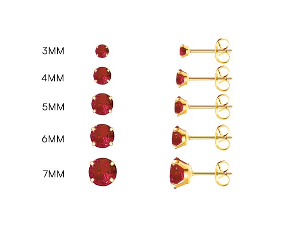 Boucles d'oreilles "Solitaire" rubis en acier inoxydable doré