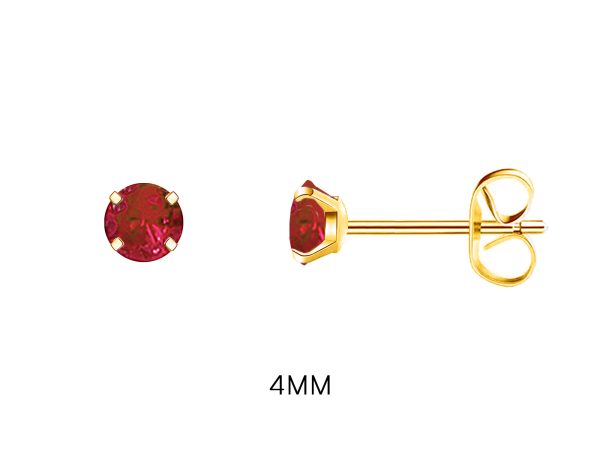 Boucles d'oreilles "Solitaire" rubis en acier inoxydable doré
