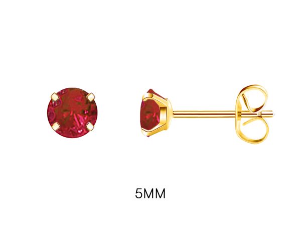 Boucles d'oreilles "Solitaire" rubis en acier inoxydable doré