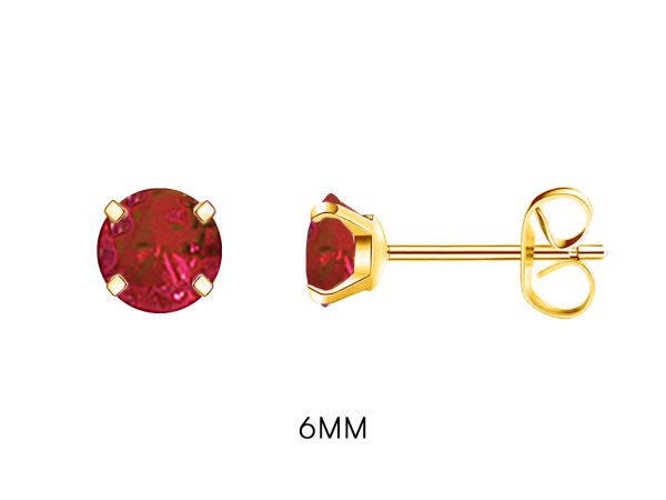 Boucles d'oreilles "Solitaire" rubis en acier inoxydable doré