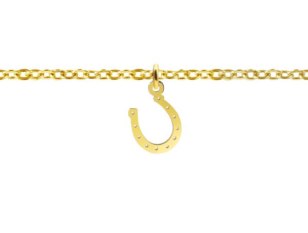 Bracelet chaînette agrémenté d'une pampille fer à cheval en acier inoxydable doré