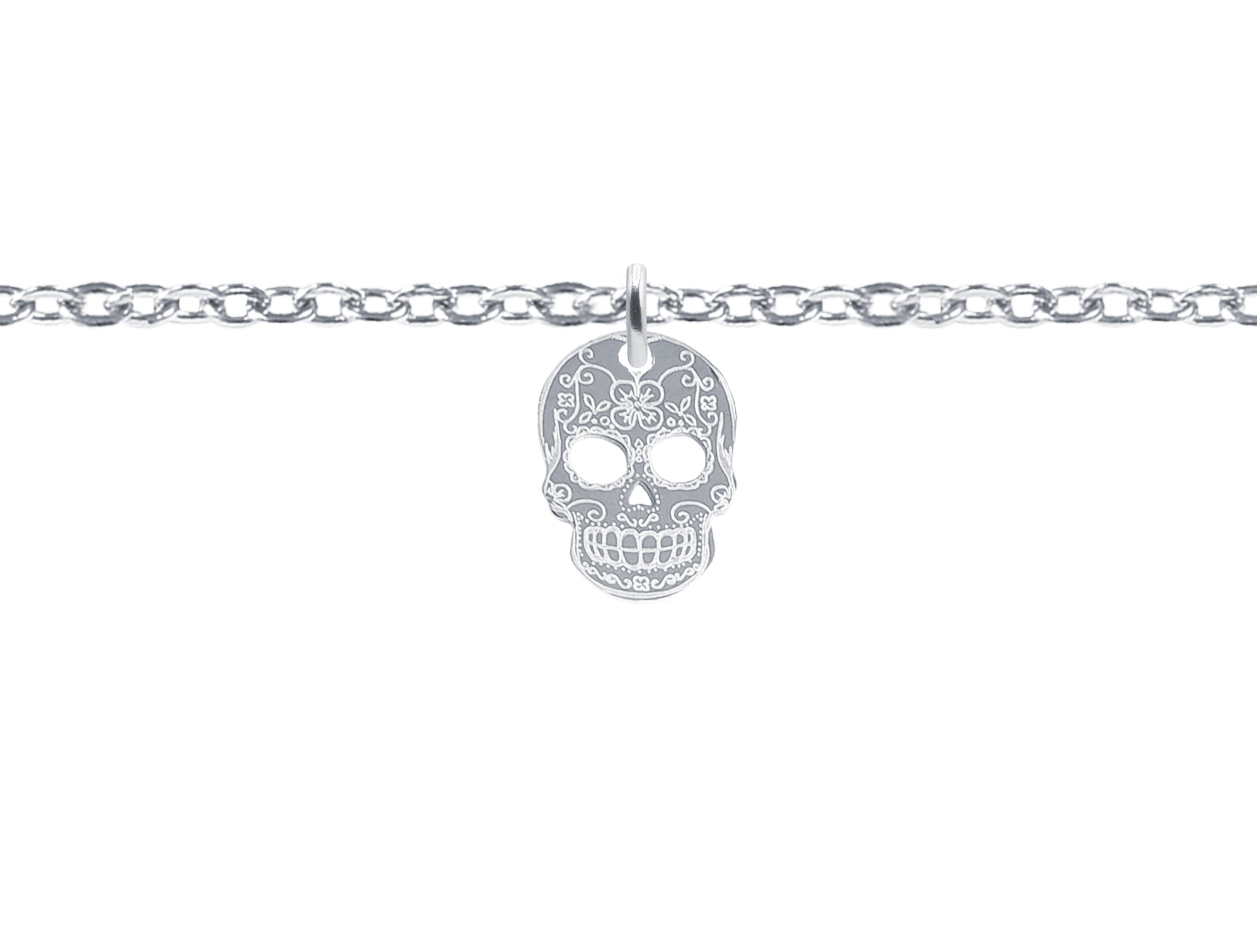 Chaîne de cheville agrémentée d'une pampille tête de mort en acier inoxydable argenté
