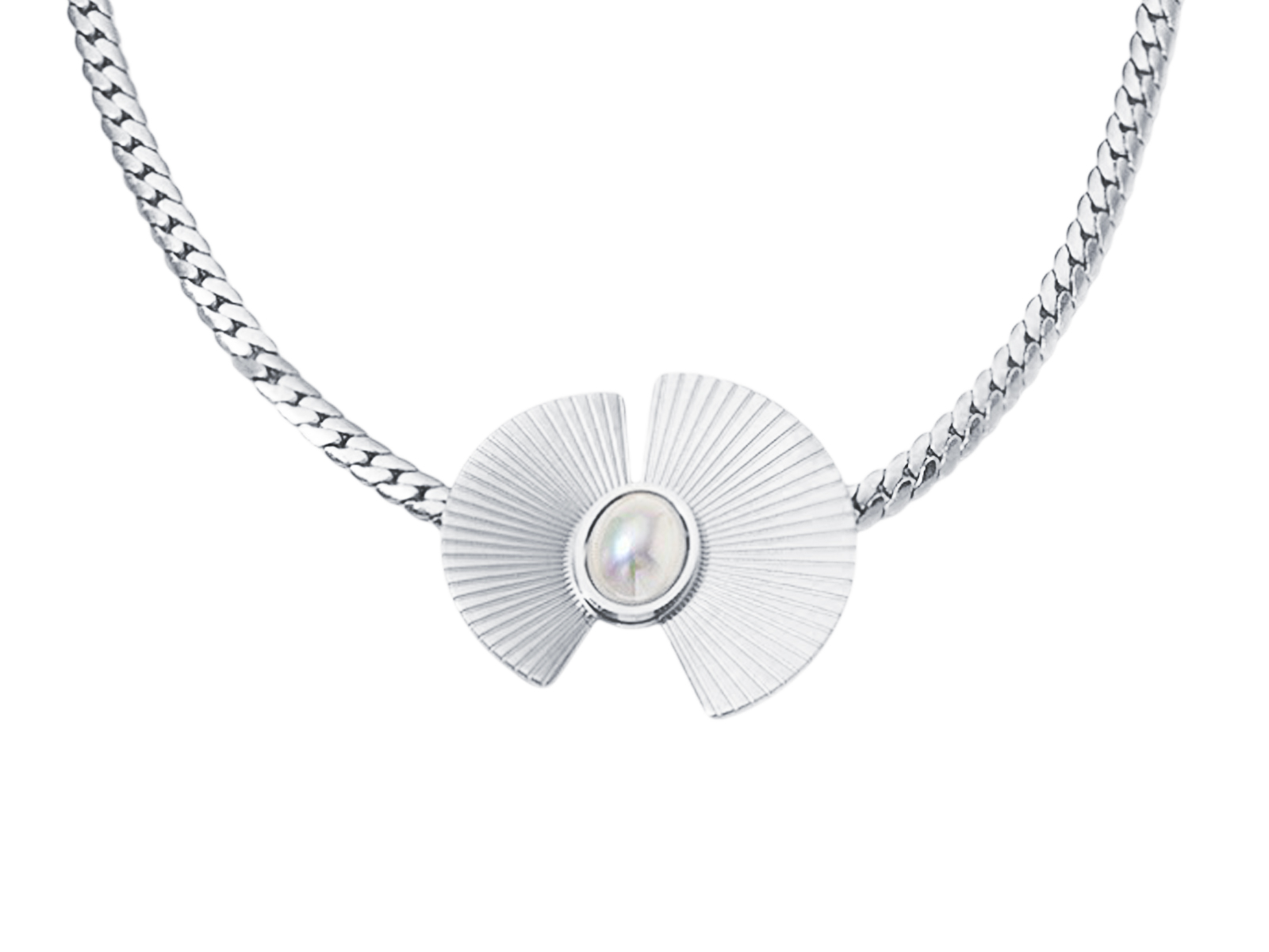 Collier maille anglaise avec pendentif bohème cabochon blanc en acier inoxydable argenté
