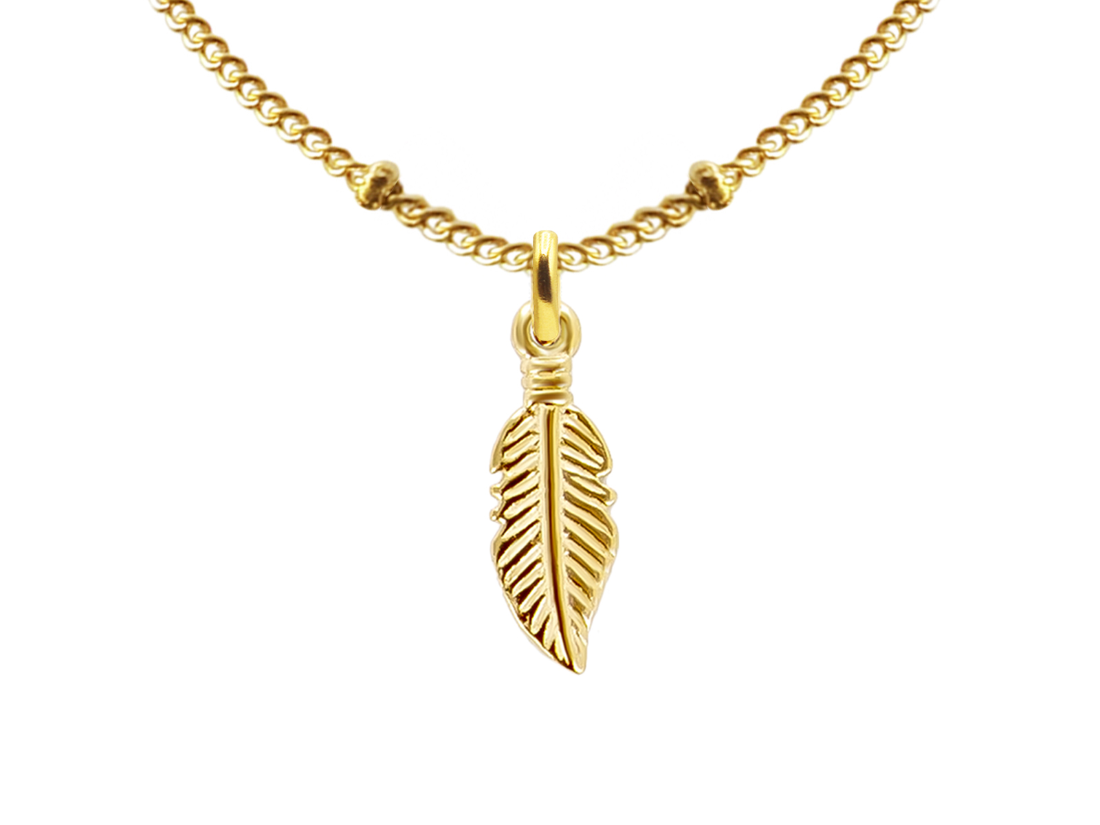 Collier maille boule alternée plume acier doré