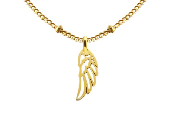 Collier maille boule alternée aile d'ange acier doré