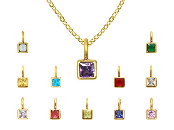 COLPENQUCZ-GOLD.jpg Collier chaine maille forçat pendentif pierre de naissance en acier inoxydable doré