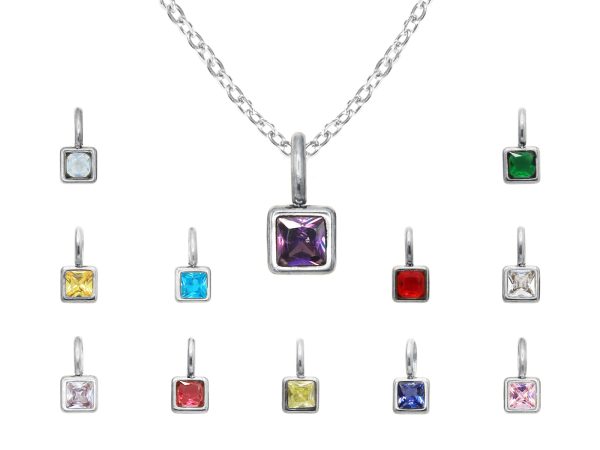 Collier chaine maille forçat pendentif pierre de naissance en acier inoxydable argenté