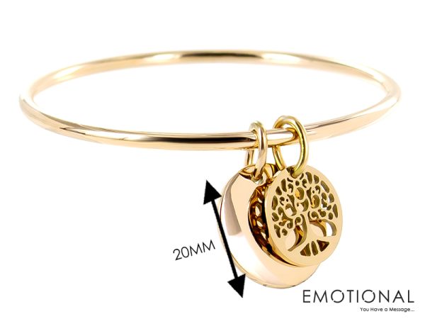 Bracelet jonc arbre de vie et médaille acier doré à personnaliser