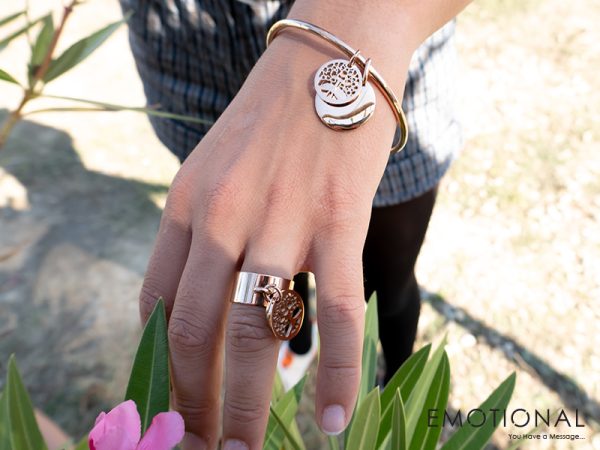 Bracelet jonc arbre de vie et médaille acier doré à personnaliser