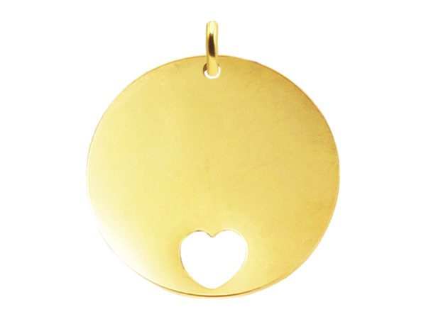 Pendentif acier doré grande médaille coeur à personnaliser