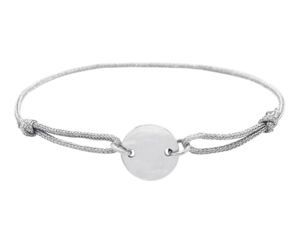 Bracelet ajustable cordon pailleté avec médaille ronde à personnaliser en acier inoxydable argenté