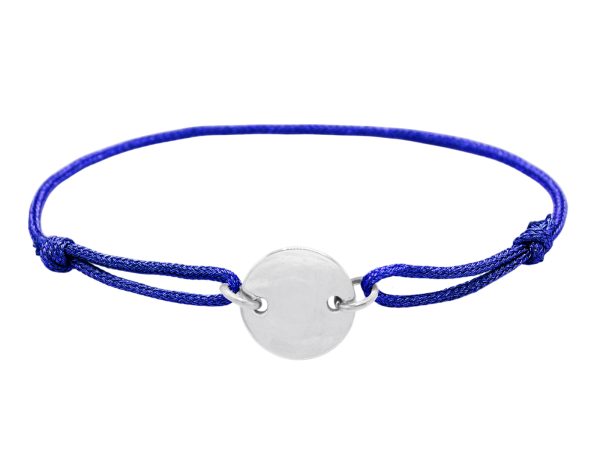 Bracelet ajustable cordon pailleté avec médaille ronde à personnaliser en acier inoxydable argenté
