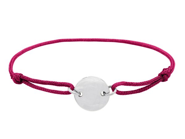 Bracelet ajustable cordon pailleté avec médaille ronde à personnaliser en acier inoxydable argenté