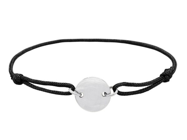 Bracelet ajustable cordon pailleté avec médaille ronde à personnaliser en acier inoxydable argenté