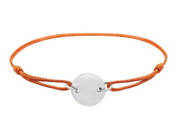 Bracelet ajustable cordon pailleté avec médaille ronde à personnaliser en acier inoxydable argenté