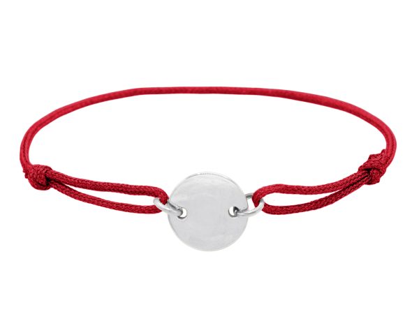 Bracelet ajustable cordon pailleté avec médaille ronde à personnaliser en acier inoxydable argenté