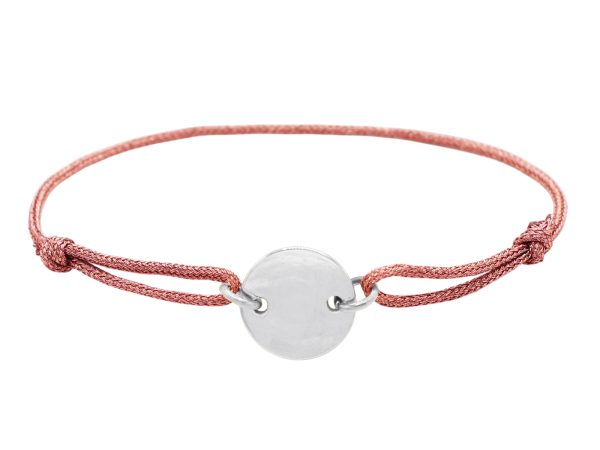 Bracelet ajustable cordon pailleté avec médaille ronde à personnaliser en acier inoxydable argenté