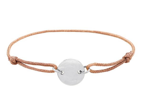 Bracelet ajustable cordon pailleté avec médaille ronde à personnaliser en acier inoxydable argenté